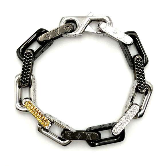 LOUIS VUITTON Black and Silver Monogram Charm Bracelet - Picture 1 of 9